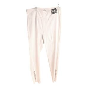 Euro Women White Pull On Stretch Pants Sz 8 Rhinestone Trim